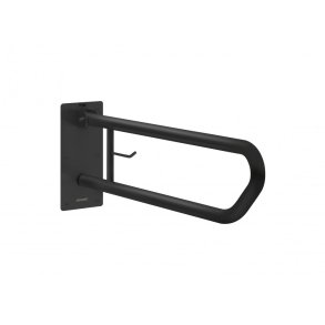 Toalettsttte, oppfellbar matt sort stl 800mm m/toa dispenser/krok