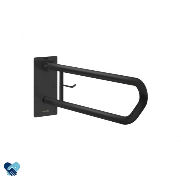 Toalettsttte, oppfellbar matt sort stl 800mm m/toa dispenser/krok