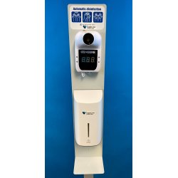 Teststasjon m/termometer for mling av feber og automat dispenser for desinfeksjonsmiddel 