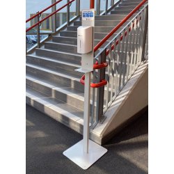 Gulvstativ med berringsfri/automat dispenser for desinfeksjonsmiddel - m/pfyllbar innebeholder 
