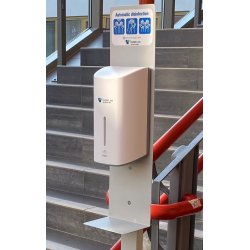 Gulvstativ med berringsfri/automat dispenser for desinfeksjonsmiddel - m/pfyllbar innebeholder 