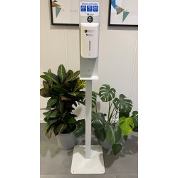 Gulvstativ med berringsfri/automat dispenser for desinfeksjonsmiddel - m/pfyllbar innebeholder 